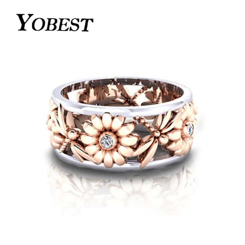 YOBEST очаровательные кольца розового золота с цветком от солнца для женщин полые