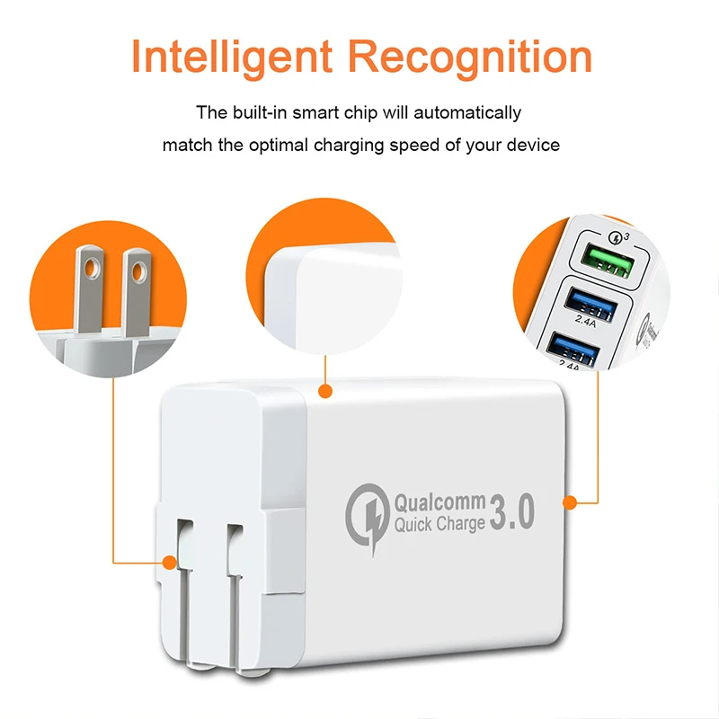 Быстрое настенное зарядное устройство 30 Вт QC 3 0 3-портовый USB дорожный телефон