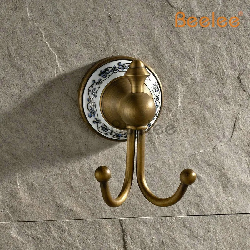 

Beelee BA7106A Free Shipping Solid Brass Antique Brass Wall Door Robe Hat Hook Bathroom Wall Mounted Towel Hooks