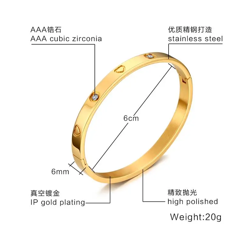 Uroru WQA Gold 6 мм нержавеющая сталь белый циркон Пряжка браслет Европейский