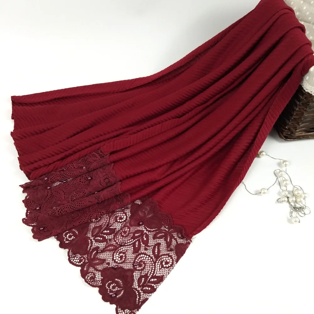 

L10 Crinkle big lace hijab scarf shawls cotton muslim hijab scarves viscose wraps fashion Islamic headband scarves 10pcs/lot