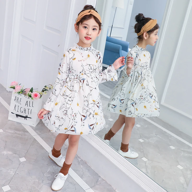 Платье для девочек г. Элегантные весенние цветочные платье с длинными рукавами для девочек новое поступление платья для детей для От 3 до 8 лет