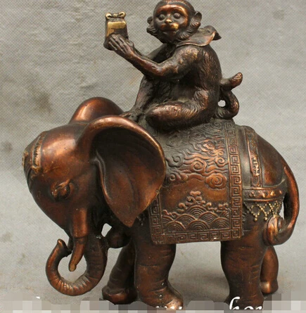 8 &quotКитайский благоприятный чистый Бронзовый Обезьяна езда Слон Печать статуя