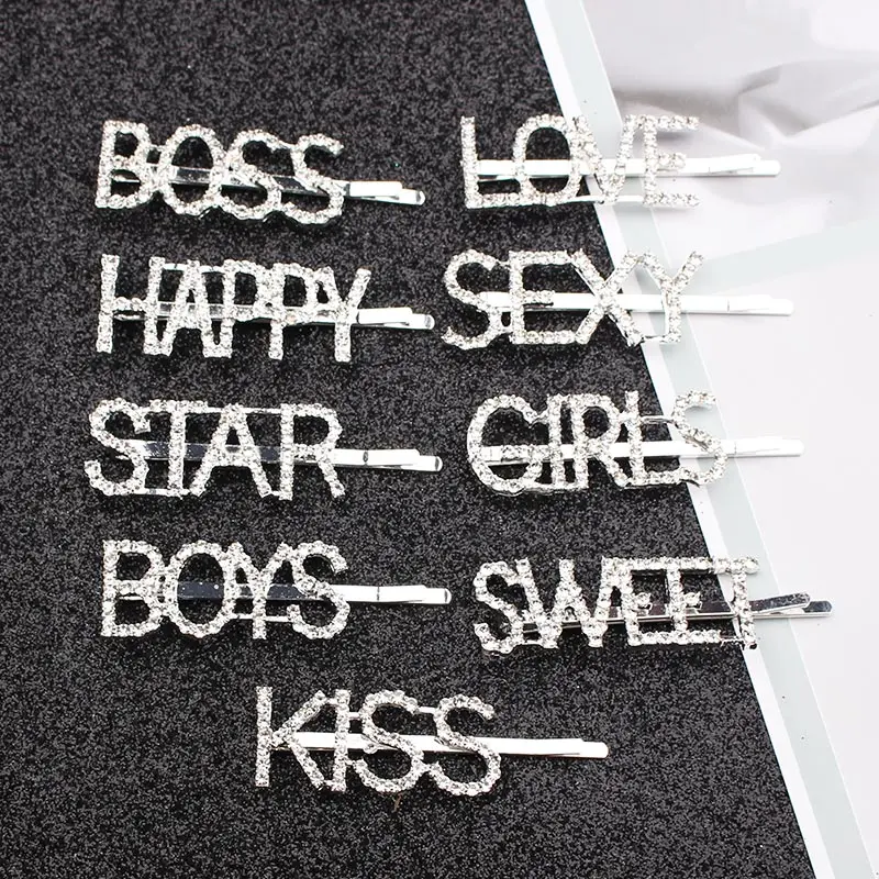 Корейские стразы заколка для волос с надписью Boss Kiss Girls вышитая бисером свадебные