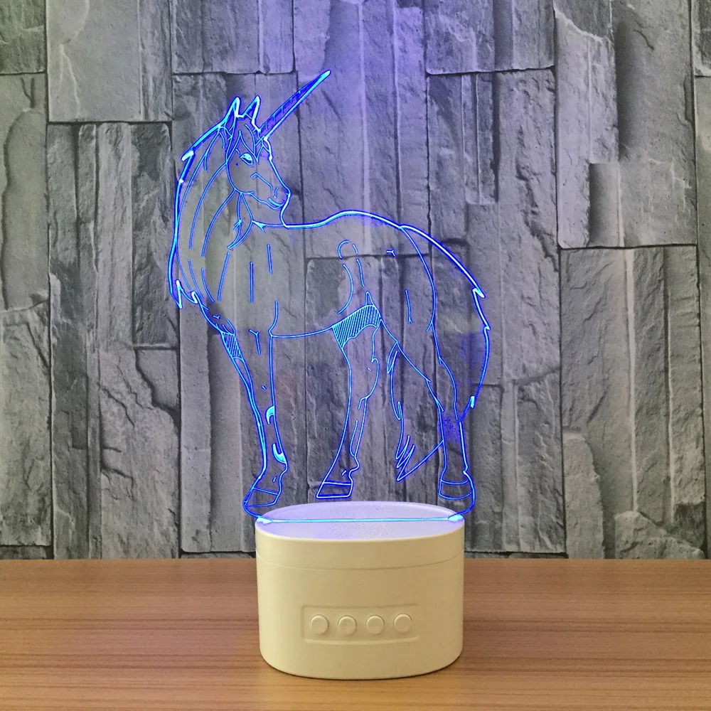 3D ночники в форме единорога музыкальная лампа с Bluetooth динамиком 5 цветов