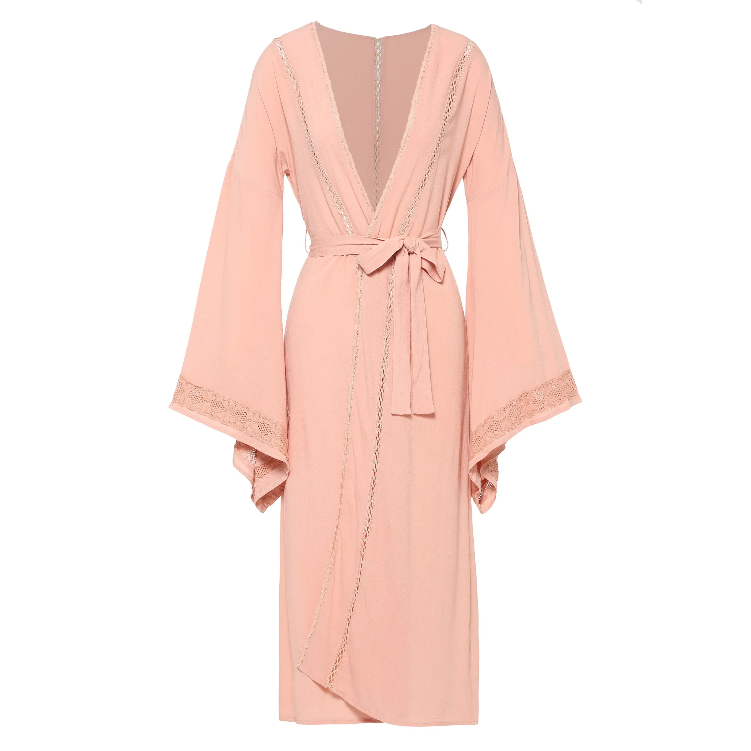 Богемное кружевное пляжное платье кардиган для женщин 2019 розовая Бохо туника