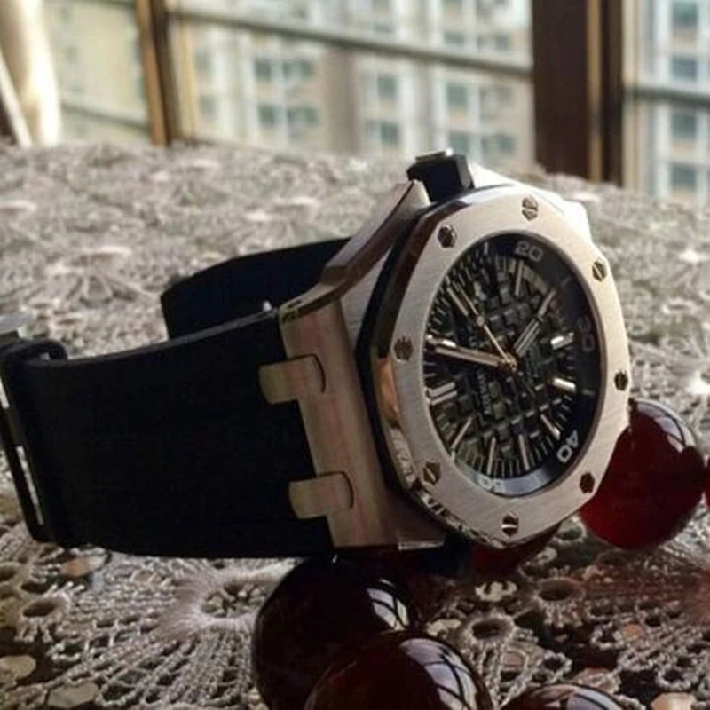 MERJUST 26mm 28mm Black Silicone Rubber watch strap bracelet wristband for AP ROYAL OAK Watchband Belt 40mm 42mm Case