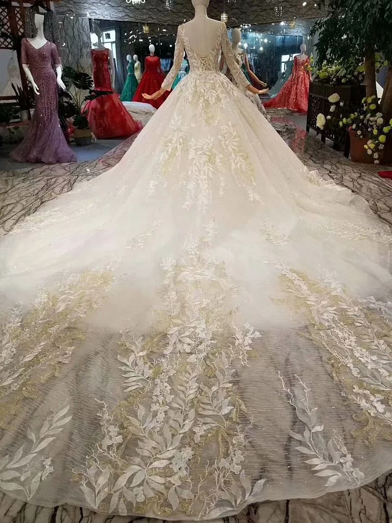 LS127001 Свадебные платья с длинным рукавом элегантное бальное платье круглым