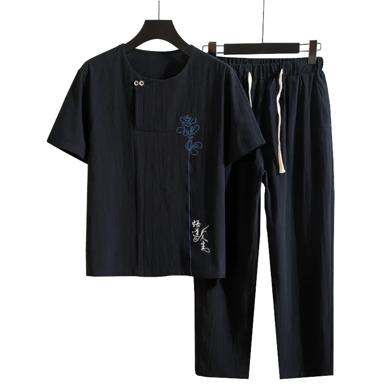 Мужская хлопковая рубашка с коротким рукавом и брюки Размеры M-5XL | одежда