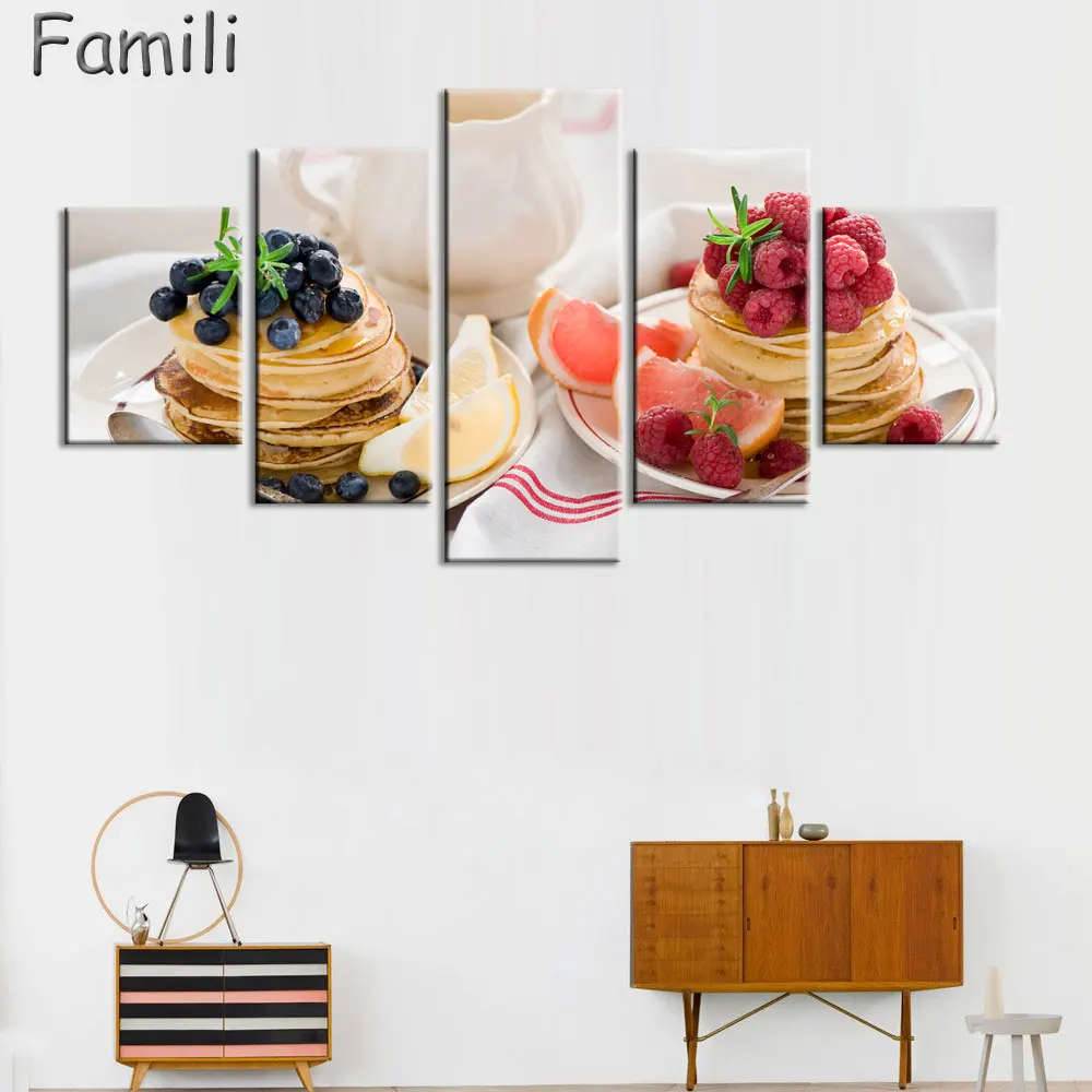 5 панельных картин с изображением еды и чашки современного холста Настенная