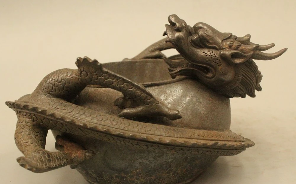 Chinese Folk Purple Bronze Dragon ashtray Bowl marked Dynasty Palace Statue | Дом и сад