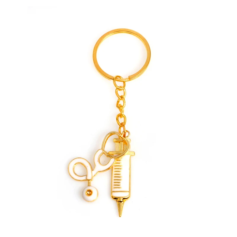 

Syringe Stethoscope Keychain 2 Styles Metal Gold Medical Supplies Keyring Key Chain For Doctors Nurse Jewelry Graduation Gift