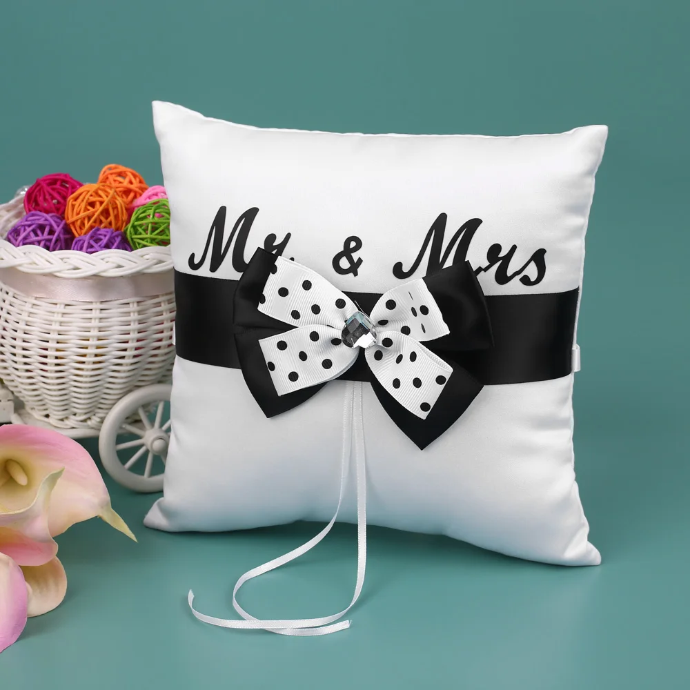 7*7 дюймов белая атласная кружевная Подушка с бантиком для носителя колец со