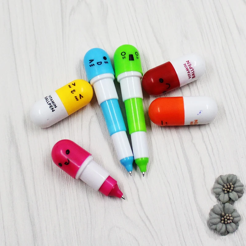 Много милых шариковых ручек smiley pill дополнительно Выдвижная Витаминная капсула