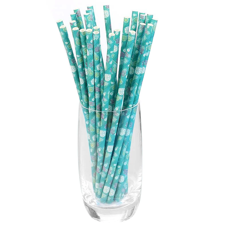 Flower pineapple 25 шт./лот фруктовый узор бумажная соломинка для напитков сок вода пипетка биоразлагаемая день рождения Свадебная вечеринка поставка соломинки - Цвет: Flower pineapple