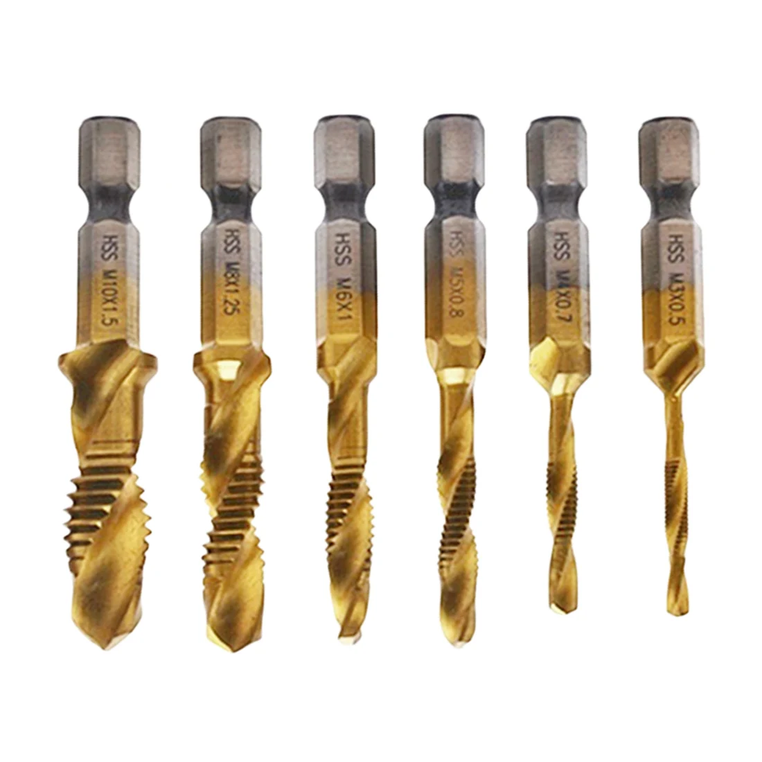 

6pcs/set HSS Drill Bits Metric Thread Spiral Screw M3 M4 M5 M6 M8 M10 HSS Drill Bit Tap 1/4" Countersink Hex Shank Bits Set