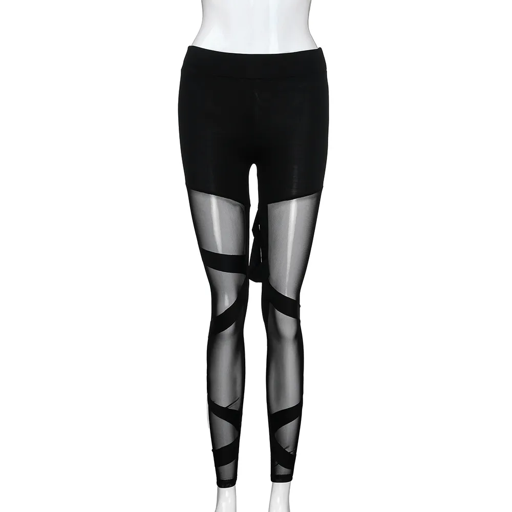

Yoga Pants Black Sexy Skinny Women Fashion High Elasticity Spliced Grenadine Leggings Gym Active Pants Outdoor Sports Pant