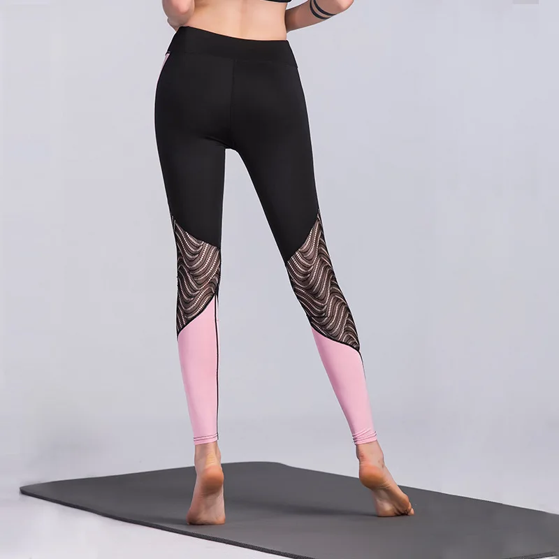 Женские лоскутные леггинсы Harajuku черные сетчатые для фитнеса эластичная