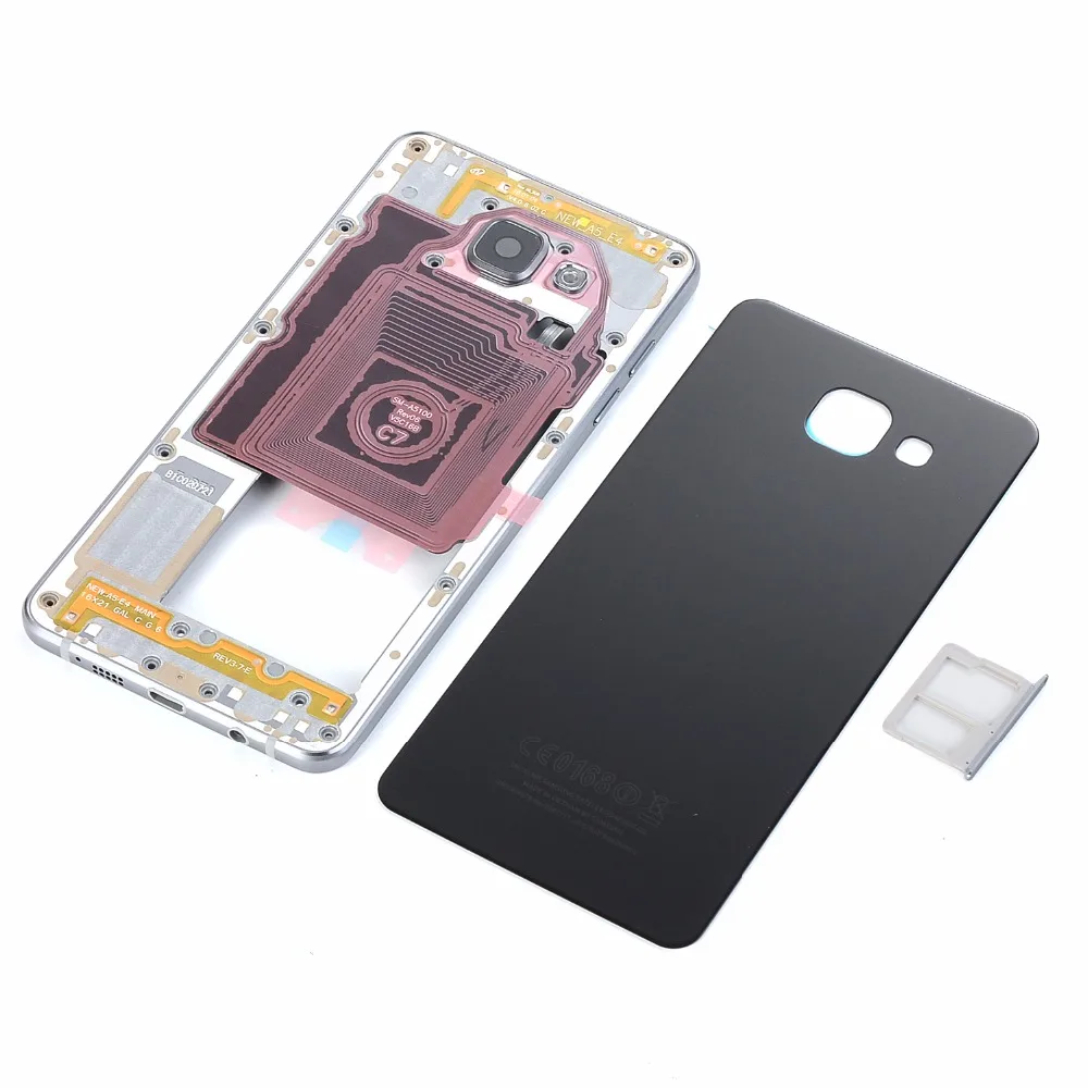 Корпус для Samsung A5 2016 A510 A510F металлическая средняя рамка + Задняя стеклянная крышка