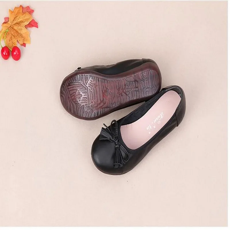 Spring Autumn Genuine Leather Slip On Ballet Flats Shoes Women Loafers Women Fashion Bow Single Shoes Size #34-43