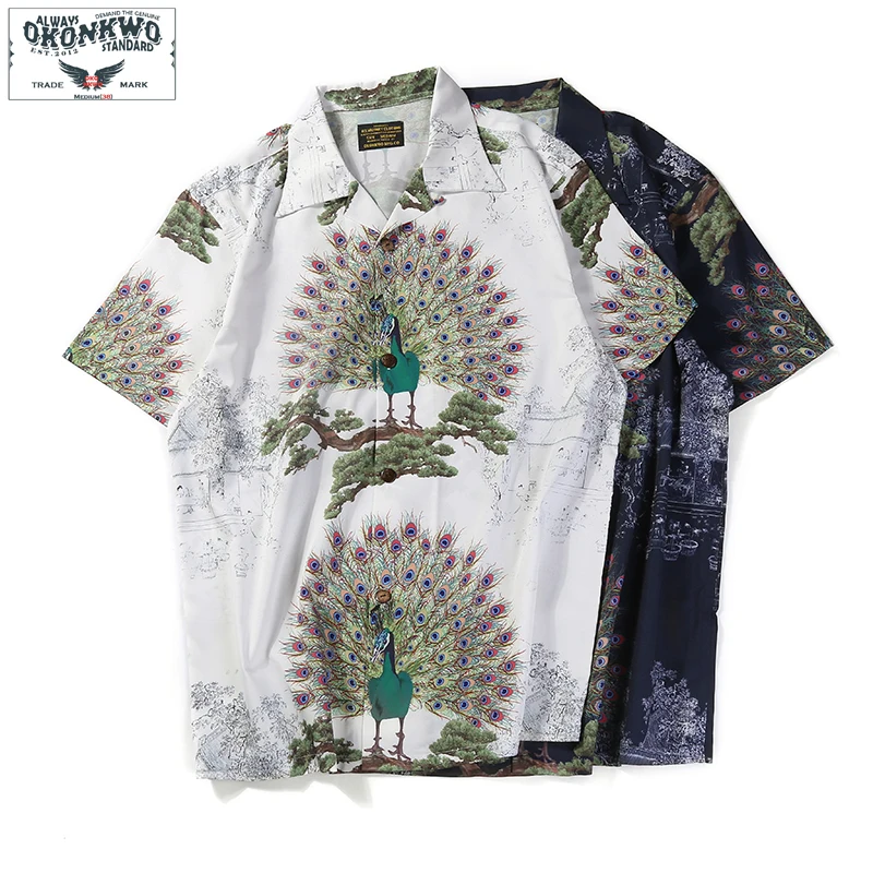 Новая летняя гавайская рубашка Aloha мужская Праздничная рубашка с короткими рукавами, модная повседневная мужская рубашка-кимоно с принтом павлина, гавайская рубашка