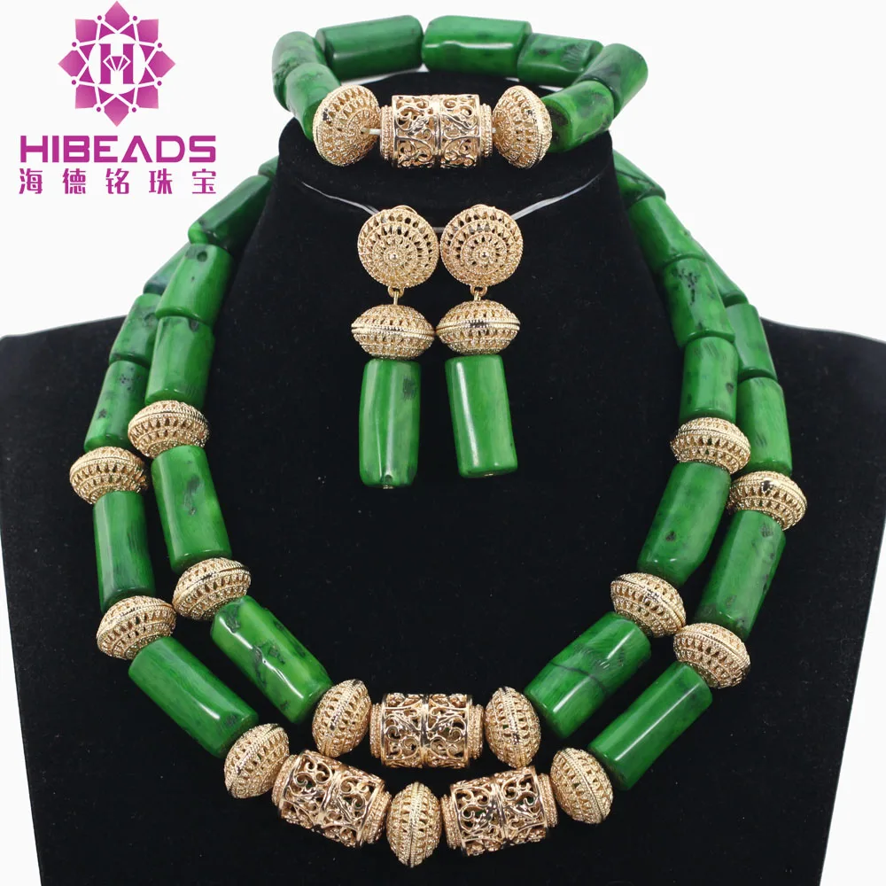 Элегантный зеленый нигерийский Свадебный комплект ювелирных изделий из