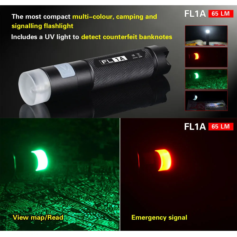 KLARUS FL1A Белый Зеленый Красный УФ Кемпинг LED Фонарик CREE XP G2 1А Multi color Фонарь Палатка