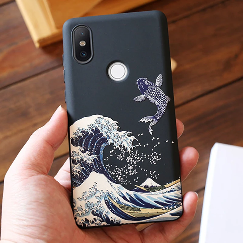 Противоударный силиконовый чехол для телефона для Xiaomi mi Mix 2 2S mi x2 mi x2s Global cover Great Emboss Wave Carp 3D рельефный чехол