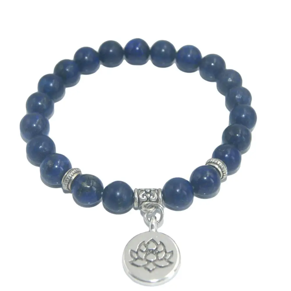 Lapis lazuli Бусы из натурального камня лотоса Будды аметисты Агаты лазурит тигровый глаз бирюза браслет для женщин мужчин Йога браслет Femme - Окраска металла: Lapis lazuli