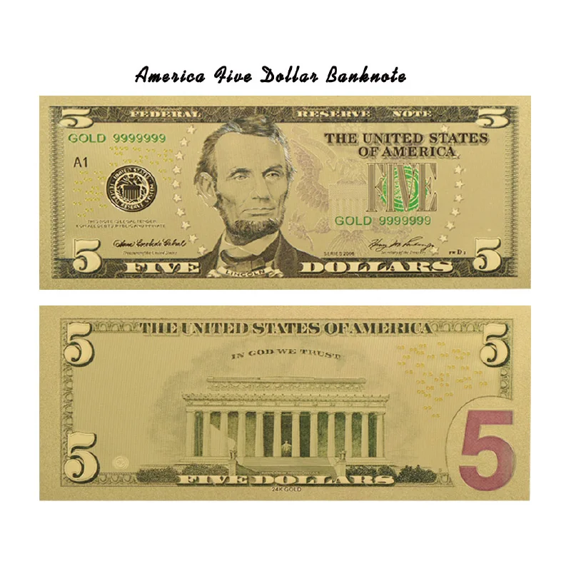 WR Роскошные сувенирные подарки американская красочная 24 к Золотая банкнота 5