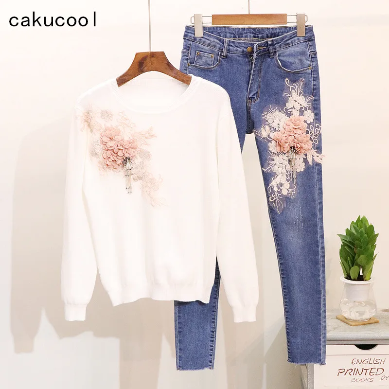 Cakucool новый комплект из 2 предметов женская трикотажная рубашка с цветочной 3D