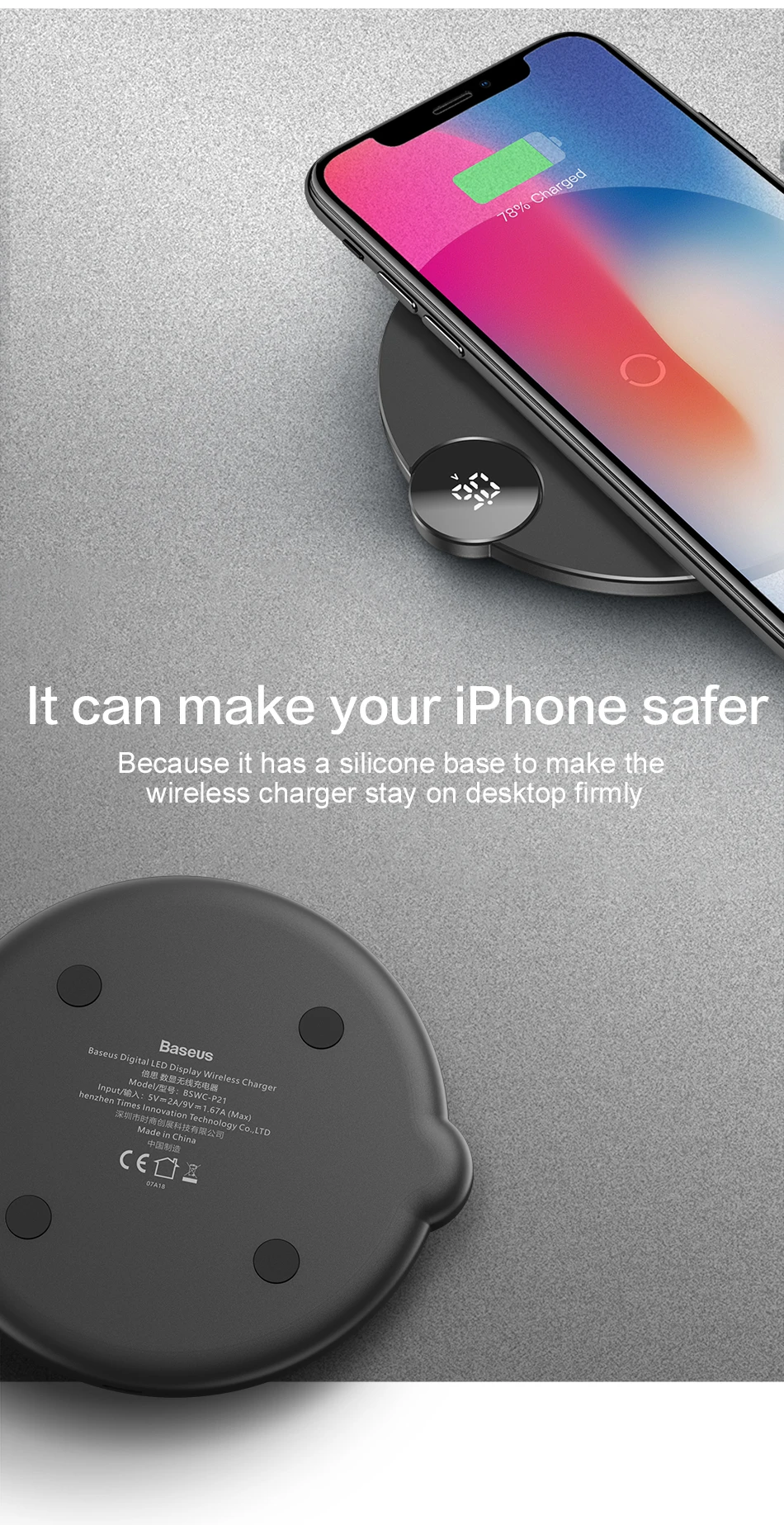 Baseus светодиодный дисплей Беспроводное зарядное устройство для iPhone X Xs Max Xr 8 Plus Быстрое беспроводное зарядное устройство для телефона samsung S10 S9 S8 Xiaomi MI9