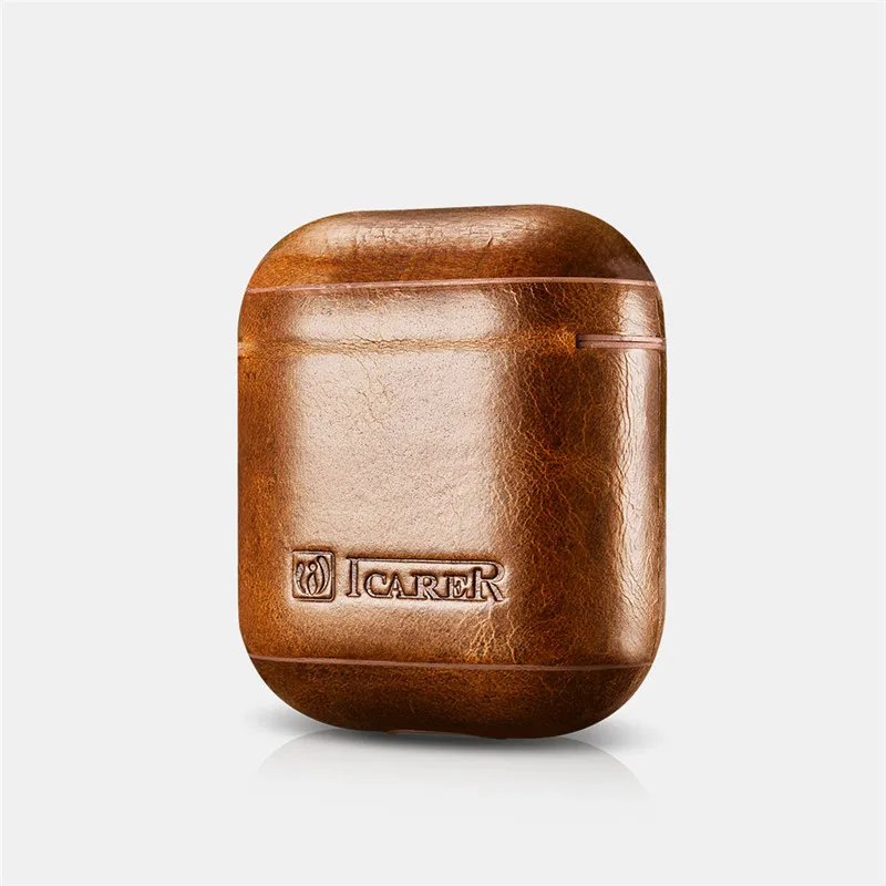 Чехол из натуральной кожи ICARER Oil Wax для Apple AirPods ретро кожаный защитный чехол |