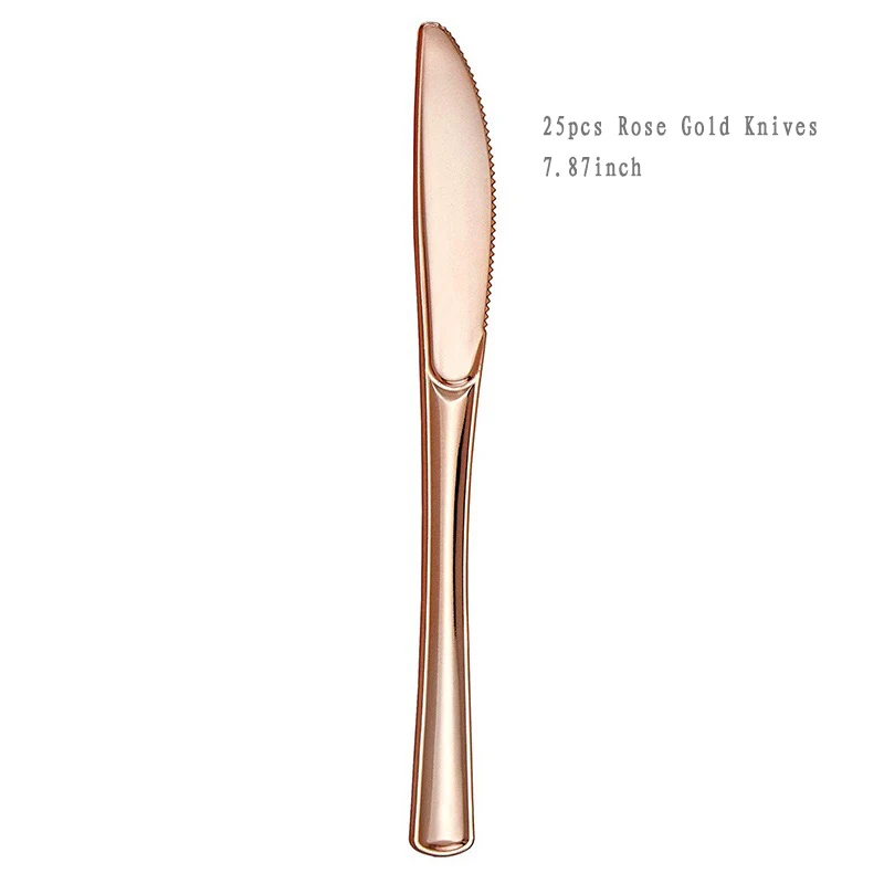 25 Rose Gold Knives Розовое золото 25 шт одноразовые пластиковые тарелки для посуды 1 шт скатерть 7 шт воздушный шар для свадьбы детский душ принадлежности для дня рождения - Цвет: 25 Rose Gold Knives