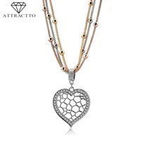 new heart handmade long layered necklace pendants charms for women stainless steel statement silver necklace sne180010