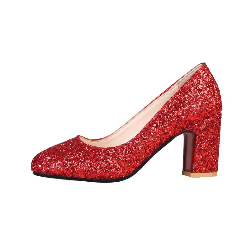 Модная женская обувь с блестками женские туфли на высоком квадратном каблуке