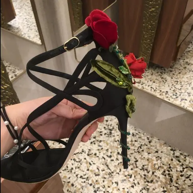 Sandalias Mujer 2018 Дизайнерские босоножки на высоком каблуке с розами Женские