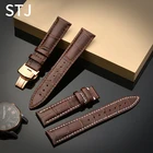 Ремешок для часов STJ из натуральной кожи черного цвета, ремешок для часов размером 18 мм 19 мм 20 мм 21 мм 22 мм 24 мм, браслет для часов