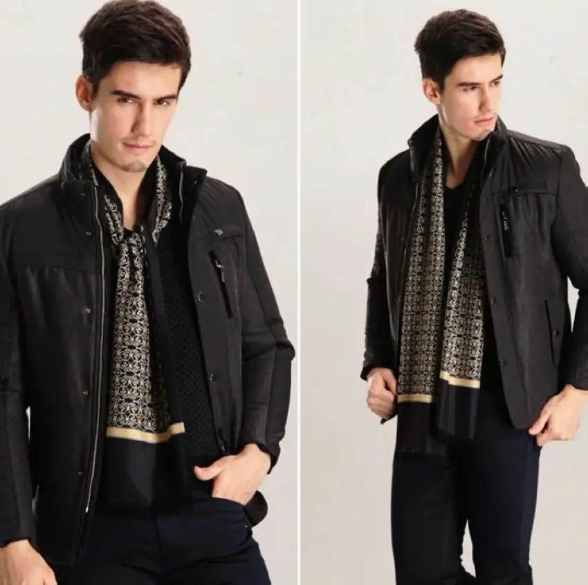 Gifts__Fashion Brand Mens 100% Silk Long Scarf Cravat Scarives Double Layer Black |