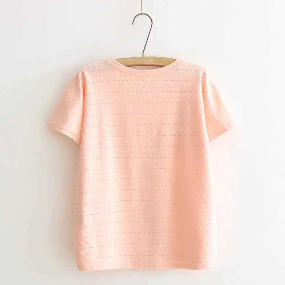 Женская футболка с коротким рукавом LUNDUNSHIJIA розовая хлопковая Футболка вырезами