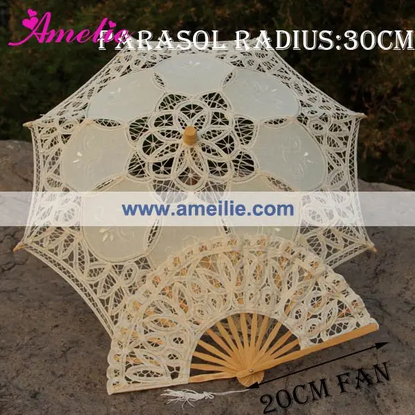 Бесплатная доставка детский бежевый Винтажный кружевной зонтик и веер | Свадьбы