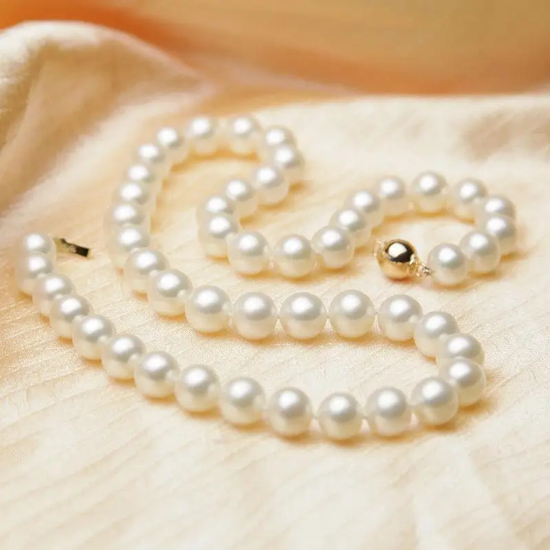 8-9 мм белый Южно-морской круглый жемчуг ожерелье 18 &quot14 k золотой шар застежка <@^