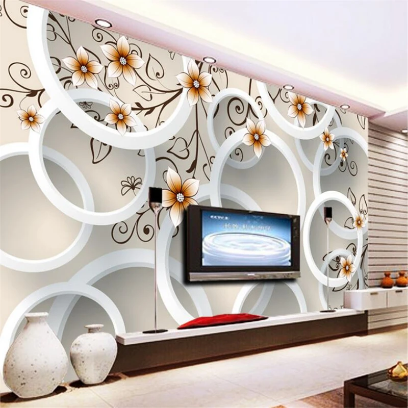 

Beibehang 3D Wallpaper Handmade Flowers 3D Circle TV Background Wall Living Room Bedroom Mural photo wallpaper for walls 3 d