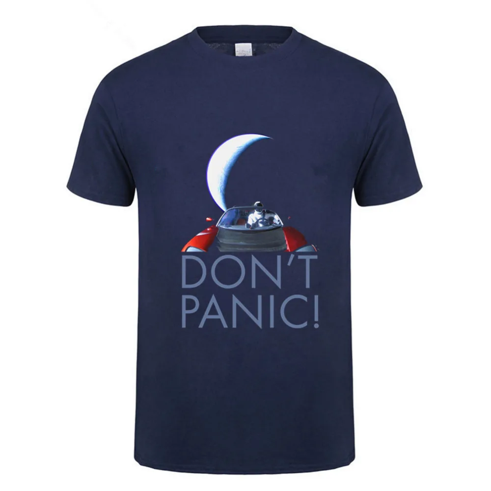 Ответ на все Футболка мужская Starman надписью Don't panic Автостопом по Галактике