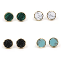 4 colors 13mm round marble stone disc stud earrings
