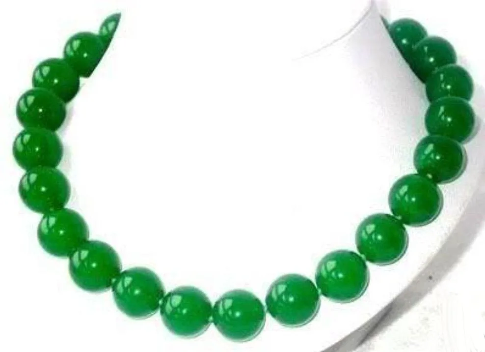 

18" Imperial Green Jades 14mm Round Beads Necklace / AAAAAA