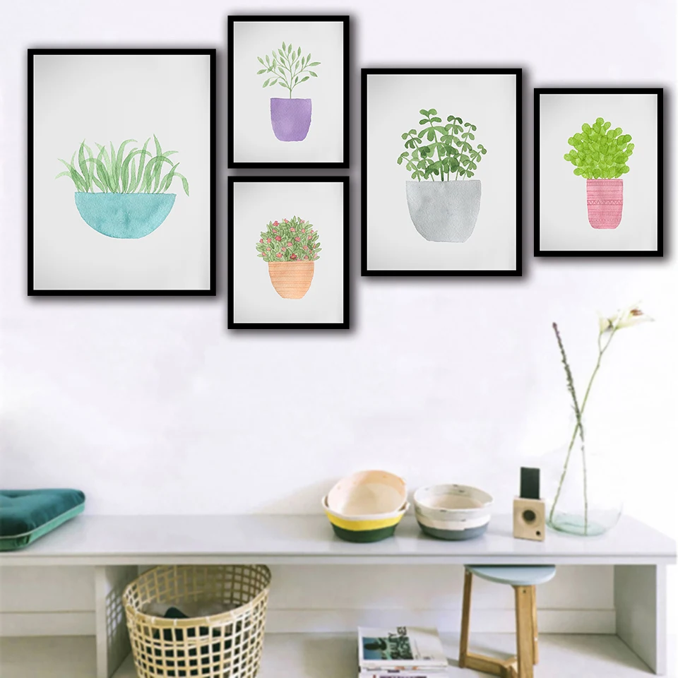 

Cartoon Cute Potted Plants Home Decor Painting Nordic Simple Canvas Prints Poster Modern Space Art Wall Picture For Room