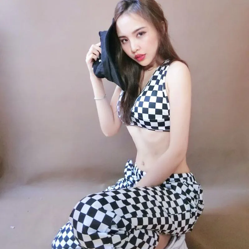 Новый костюм DJ певицы джазовых танцев черно белый хип хоп/танцевальный для