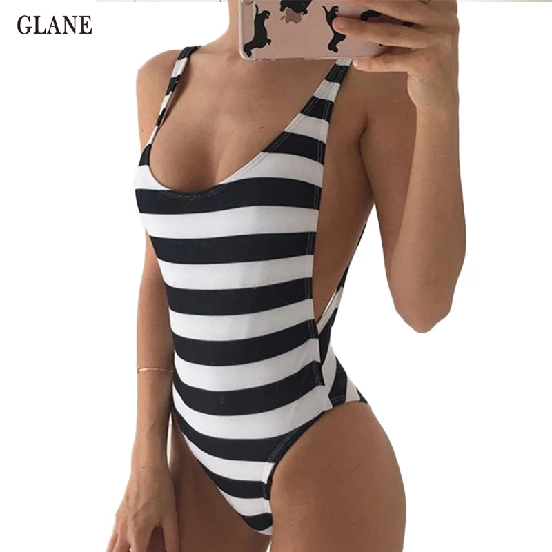 Для женщин сексуальная в черно белую полоску Купальные костюмы V Neck рюшами