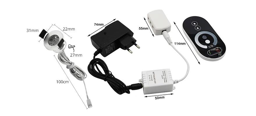 Hinnixy светодиодный мини-прожектор с регулируемой яркостью и серебристым пультом дистанционного управления, встраиваемые светильники 12В 1,5 Вт 100лм 27 мм, лампа для домашнего шкафа